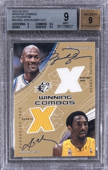 2002/03 SPX Winning Combos Autographs #MJ/KB-A Michael Jordan/Kobe Bryant Dual-Signed Game Used Patch Card (#04/10) – BGS MINT 9/BGS 9